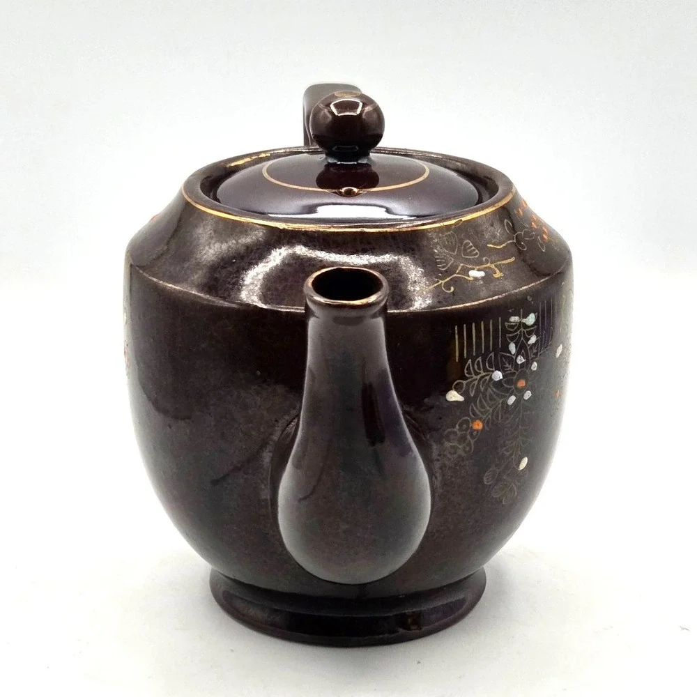 Japanese TeaPot Moriage Redware Medium~ Hand Painted 1940s ~Japan Vintage